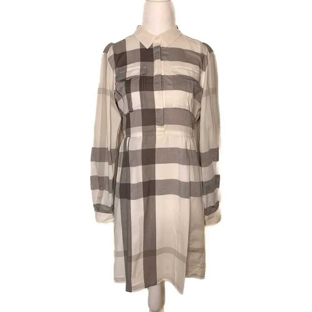 Burberry Brit Checkered Cotton Peggie Mini Pleated Dress Size 6 Long Sleeve - Picture 1 of 9